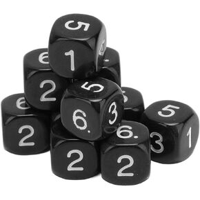 20Pcs Black 6 Sided Number Dice, Round Corner Polyhedral Dice, 16mm Polyhedral Dice Role Playing Dice for Numeral Teaching Board Games, DND RPG Wow Table Games