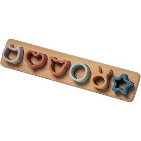 Mary Meyer Baby and Toddler Toys Simply Silicone Sorting Puzzle with Bamboo Base for 12+ Months Old Preschool Gifts, 13 x 3-Inches, Animal, Star, Heart Shapes