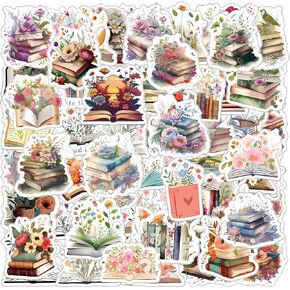 simarro 60pcs Book Flower Graffiti Sticker Water Bottle Aesthetic Sticker Car Trunk Scooter Water Cup Waterproof Sticker Girls Kids Christmas New Year Gifts