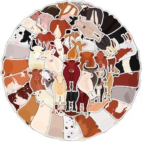 50PCs The Cattle Stickers Pack, Cow Stickers, Ox Decals, Aesthetic Vinyl Stickers for Hydro Flask, Laptop, Water Bottle, Stickers for Kids, Toddlers, Teens, Girls. The Cattle