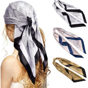 Angelhood 4PCS Head Scarf for Women, 35" Satin Square Hair Scarves Silk Scarf Bandana for Hair Wrapping at Night