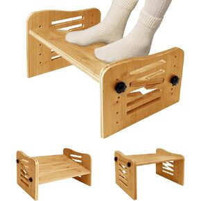Myplace Bamboo Adjustable Under Desk Footrest, Ergonomic Foot Rest with 7-Level Adjust, Slanted Foot Rest Stool for Home Office Kitchen Bedroom (Burlywood)