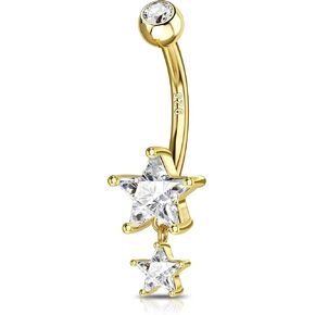 14K Gold Plated Belly Button Rings Dangle Star 925 Sterling Silver Belly Navel Rings for Women 14G Belly Piercing Jewelry Dangling