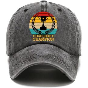 Pishavi Dad Joke Champion Distressed Washed Black Baseball Cap, Vintage Adjustable Cotton Cap, Father's Day Retirement Gifts for Dad Grandpa Step Father Husband