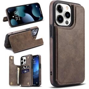 Design for iPhone 13 Pro Max Wallet Case with Card Holder Luxury Leather Kickstand Card Slots Double Magnetic Clasp Shockproof Cover 2021 6.7 Inch (Dark Brown)