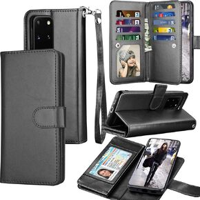 Galaxy S20 Plus Case, Galaxy S20+ Wallet Case, Tekcoo Luxury PU Leather Cash Credit Card Slots Holder Carrying Folio Flip Cover [Detachable Magnetic Hard Case] & Kickstand for Samsung S20 Plus - Black