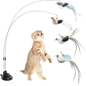 Flying Bird Cat Toy Set Realistic Bird Impression, 2 in 1 Suction Cup Cat Toy Offers Double Excitement, 4 Flying Bird Interactive Cat Toy with Colorful Natural Feathers and Bell and 2 Cat Wands in Saudi Arabia