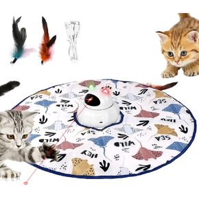 Cat Toy Rechargeable, 3in1 Laser and Feather, Random Rotating Interactive Kitten Laser Toy, Fluttering Moving Feather with Mini Bells, Cat Wand Toy, Indoor Exercise 22.4inch Cover for All Breeds