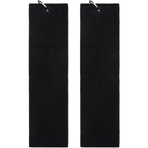 Myartte Golf Towel with Carabiner 19.4" x 5.5" Waffle Pattern Microfiber Golf Towel Black Tri-fold Golf Towel for Golf Bag Golf Cleaning Towel for Men Women Golfer (Black 2 pcs)