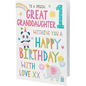 Regal Publishing Juvenile Birthday Card Age 1 Great Granddaughter - 9 x 6 inches,Yellow|White|red|Silver|Blue|Pink
