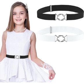 2 Pcs Elastic Belts for Girl, Women Stretch Waist Belt Quick Release Buckle Belt Simple Waistband for Dress Pants