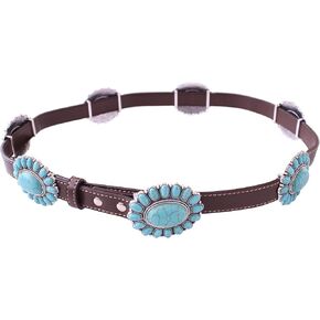 Western Turquoise Flower Metal Concho Leather Belt No.10