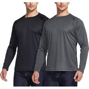 ATHLIO 2 Pack Men's Rashguard Swim Shirts, UPF 50+ Long Sleeve Loose-Fit Shirts, Cool Dry UV Protection Water T-Shirts