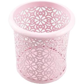 yueton Hollow Flower Pattern Metal Pen Pencil Makeup Brush Holder Desk Container Organizer (Pink)