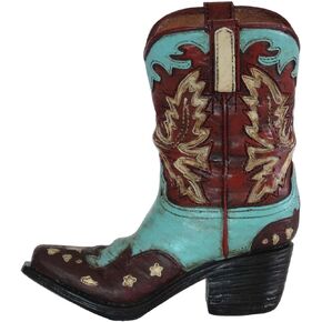 Rustic Decorative Western Cowboy Boot Pencil Pen Holder Vase Caddy Office Decoration (Red and Blue)