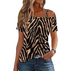 Cold Shoulder Shirts Womens Short Sleeve One Sided Button Ruched Blouse T-Shirt Summer Casual Vacation Tunic Tee Top in Kuwait