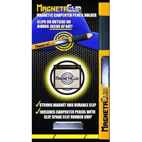 Magnetic Carpenter Pencil Holder For Hat With STRONG Magnetic Clip, Carpenter Pencil with Rubber Grip, Pencil Clip, Spare Pencil Clip, Keeps Pencil Handy on Hat, Winter Hat, Pocket, Toolbelt