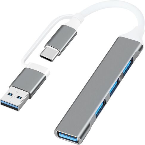 محول USB C Hub متعدد المنافذ 2 في 1 محمول USB C إلى USB Hub 3.0 من الألومنيوم USB نوع C موزع بيانات لجهاز MacBook Pro/Air، الكمبيوتر المحمول، PS4، PS5، الطابعة، رمادي in Kuwait