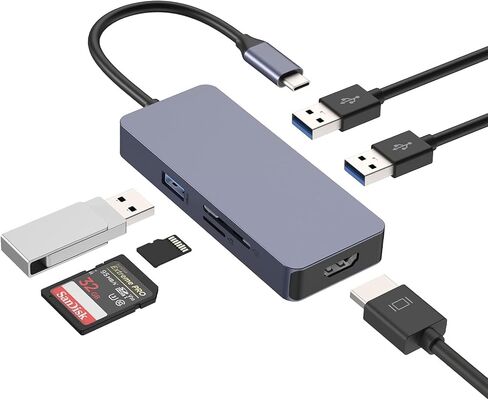 OBERSTER USB C HUB، USB 3.0 HUB، محطة إرساء متعددة الوظائف، محطة إرساء USB C 6 في 1 مع 3 * USB 3.0، 4K HDMI، قارئ بطاقات SD/TF متوافق مع أنظمة تشغيل Windows وLinux وChrome in Saudi Arabia