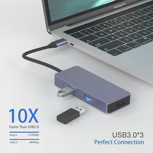OBERSTER USB C HUB، USB 3.0 HUB، محطة إرساء متعددة الوظائف، محطة إرساء USB C 6 في 1 مع 3 * USB 3.0، 4K HDMI، قارئ بطاقات SD/TF متوافق مع أنظمة تشغيل Windows وLinux وChrome in Saudi Arabia