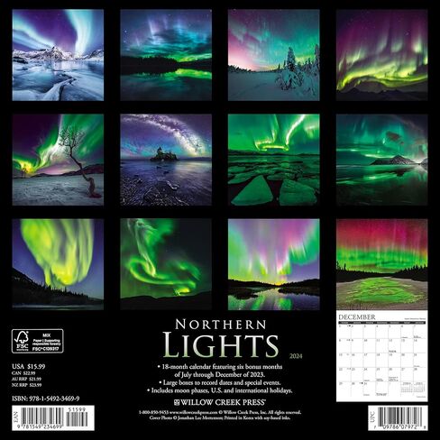 Willow Creek Press Northern Lights Monthly 2024 Wall Calendar (12" x 12") in Saudi Arabia