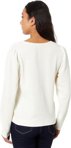 Lilla P Puff Sleeve Waffle V-Neck in Saudi Arabia
