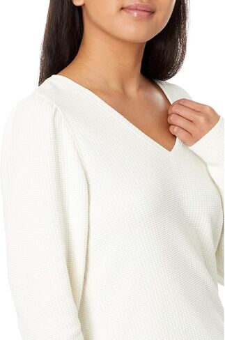 Lilla P Puff Sleeve Waffle V-Neck in Saudi Arabia