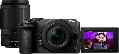 كاميرا Nikon Z 30 بدون مرآة، هيكل 4K DX مع طقم عدسات NIKKOR Z DX مقاس 16-50 ملم و50-250 ملم 1743، تتضمن حقيبة ديكو جير للتصوير الفوتوغرافي + ميكروفون + مونوبود + بطاقة 64 جيجابايت + البرامج والملحقات in Saudi Arabia