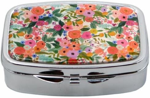 Metal Pill Case with Mirror 2 Compartment Small Pill Box for Purse or Pocket Cute Pill Organizer for Travel Gifts Pill Container Holder Floral in Saudi Arabia