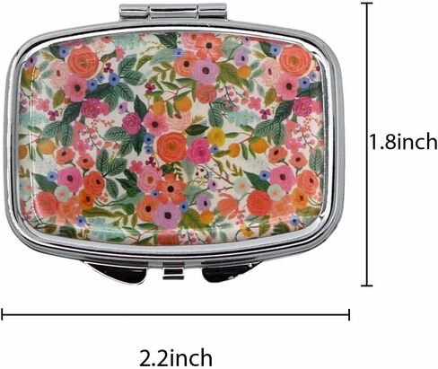 Metal Pill Case with Mirror 2 Compartment Small Pill Box for Purse or Pocket Cute Pill Organizer for Travel Gifts Pill Container Holder Floral in Saudi Arabia
