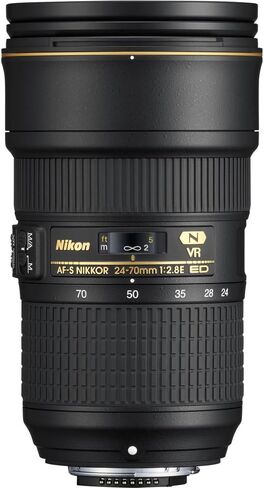 نيكون - عدسة AF-S NIKKOR مقاس 24-70 مم وببؤرة f/2.8E ED VR، عدسة تكبير بزاوية واسعة (20052) + طقم مرشح + حافظة للغطاء + طقم تنظيف (متجدد) in Saudi Arabia