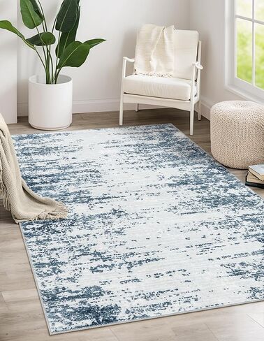 Morebes Modern 3x5 Rug Non Slip,Washable Neutral Area Rug for Bedroom, Soft Abstract Pattern Throw Floor Carpet for Entryway Entry Kitchen Bathroom Living Room Office,Black&Grey in Saudi Arabia