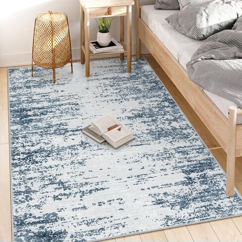 Morebes Modern 3x5 Rug Non Slip,Washable Neutral Area Rug for Bedroom, Soft Abstract Pattern Throw Floor Carpet for Entryway Entry Kitchen Bathroom Living Room Office,Black&Grey in Saudi Arabia