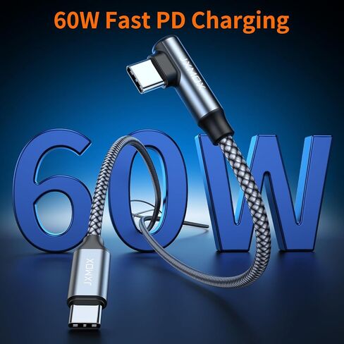 كابل شاحن JXMOX USB C، كابل USB C إلى USB C (عبوتان بطول 3.3 قدم)، سلك شحن سريع من النوع C 60 وات بزاوية قائمة لهاتف iPhone 15/15 Pro Max وiPad Pro/Mini 6 وMacBook Pro وSamsung Galaxy S23 S22 S21، يُحوّل in Kuwait