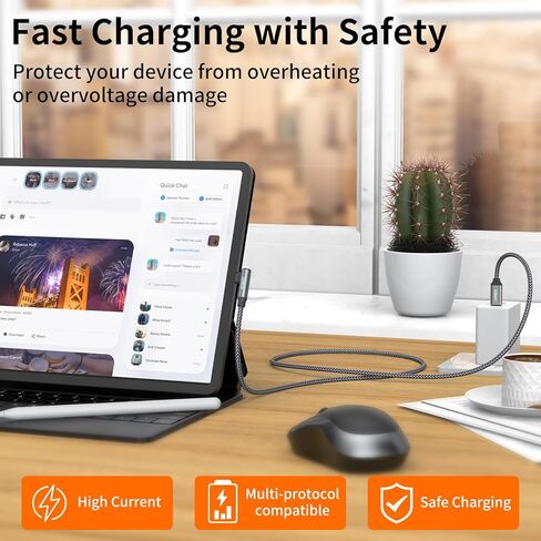 كابل شاحن JXMOX USB C، كابل USB C إلى USB C (عبوتان بطول 3.3 قدم)، سلك شحن سريع من النوع C 60 وات بزاوية قائمة لهاتف iPhone 15/15 Pro Max وiPad Pro/Mini 6 وMacBook Pro وSamsung Galaxy S23 S22 S21، يُحوّل in Kuwait