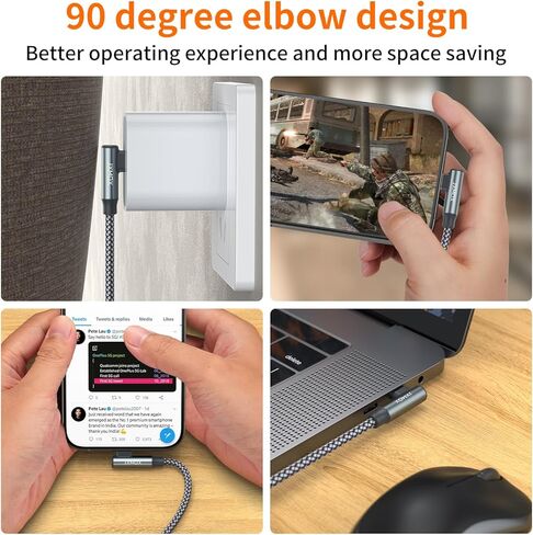 كابل شاحن JXMOX USB C، كابل USB C إلى USB C (عبوتان بطول 3.3 قدم)، سلك شحن سريع من النوع C 60 وات بزاوية قائمة لهاتف iPhone 15/15 Pro Max وiPad Pro/Mini 6 وMacBook Pro وSamsung Galaxy S23 S22 S21، يُحوّل in Kuwait