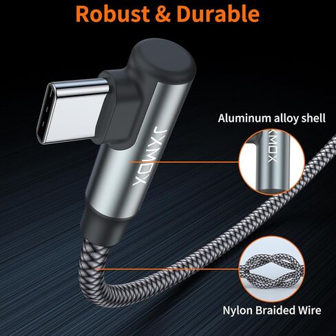 كابل شاحن JXMOX USB C، كابل USB C إلى USB C (عبوتان بطول 3.3 قدم)، سلك شحن سريع من النوع C 60 وات بزاوية قائمة لهاتف iPhone 15/15 Pro Max وiPad Pro/Mini 6 وMacBook Pro وSamsung Galaxy S23 S22 S21، يُحوّل in Kuwait