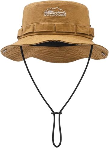 Cotton Boonie Sun Hat for Men Women, Foldable Outdoor Sun Protection Hat with Chin Strap for Fishing Hunting Hiking in Saudi Arabia