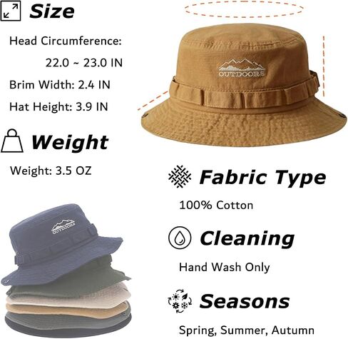 Cotton Boonie Sun Hat for Men Women, Foldable Outdoor Sun Protection Hat with Chin Strap for Fishing Hunting Hiking in Saudi Arabia