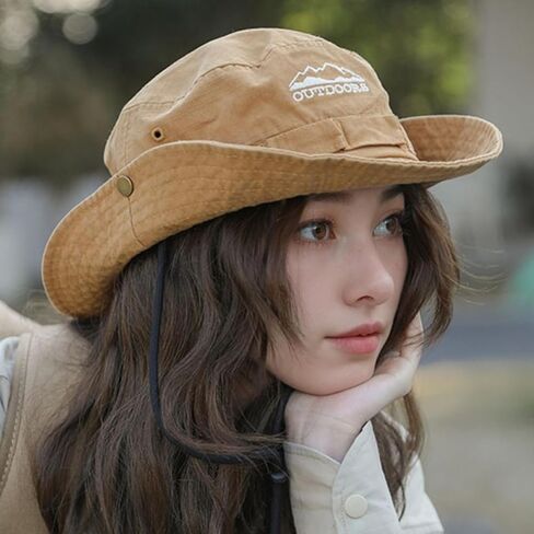 Cotton Boonie Sun Hat for Men Women, Foldable Outdoor Sun Protection Hat with Chin Strap for Fishing Hunting Hiking in Saudi Arabia