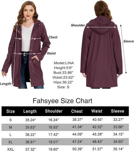 معطف مطر للنساء من Fahsyee، جاكيت مطر مقاوم للماء ومعطف مطر وغطاء للرأس وغطاء للرأس في الهواء الطلق طويل نشط in Kuwait