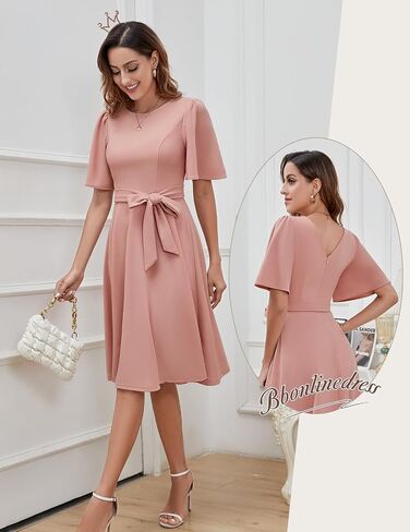 فستان Bbonlinedress متوسط ​​الطول للنساء لحفلات الكوكتيل وحفلات الزفاف الرسمية للضيوف مناسب ومضيئ لحفلات الكنيسة المتواضعة 2024 in Saudi Arabia