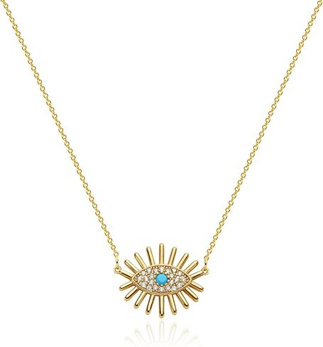BENEIGE Evil Eye Necklace 14K Gold Plated Cute Dainty Cubic Zirconia Colored Eye Hamsa Pendant Choker Handmade Everyday Minimalist Jewelry for Women… in Kuwait