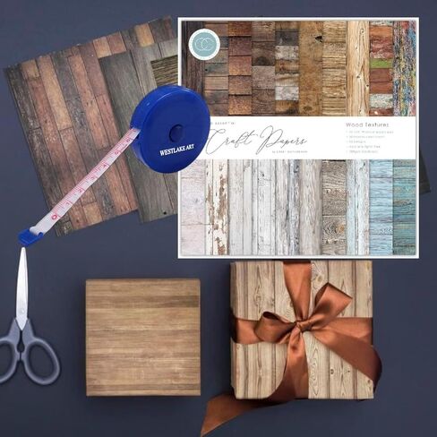 Wood Textures 12"X12" Paper Pad, 1.25 Lbs, With Bundle Of Fabric Measuring Tape - 20 Double-Sided Designs,180gsm Acid Cardstock For Scrapbooking, Card Making [Pack Of 3] in Saudi Arabia