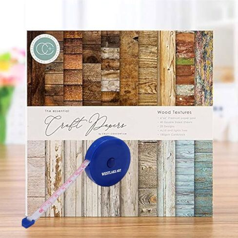 Wood Textures 12"X12" Paper Pad, 1.25 Lbs, With Bundle Of Fabric Measuring Tape - 20 Double-Sided Designs,180gsm Acid Cardstock For Scrapbooking, Card Making [Pack Of 3] in Saudi Arabia