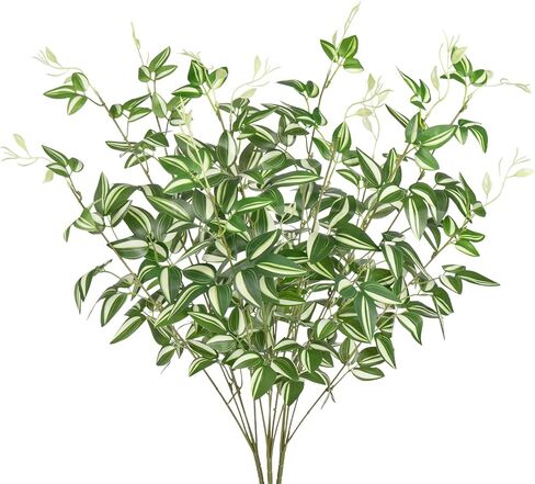 Briful Faux Greenery Stems Artificial Branches for Vase 36'' Green Variegated Tradescantia Fake Plants Sprays for Home Decor Indoor Wedding Centerpiece, Set of 6 in Saudi Arabia