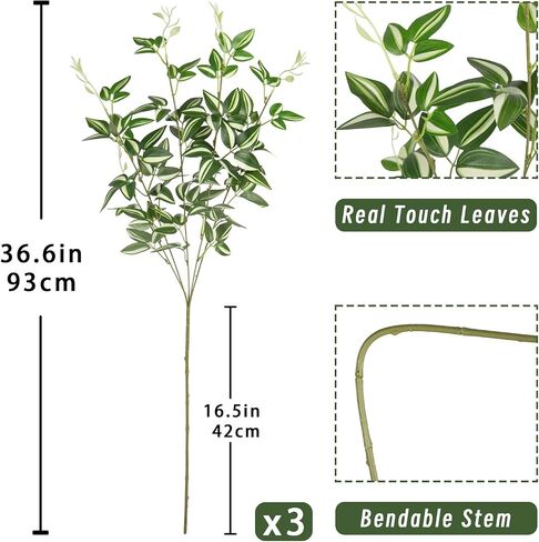 Briful Faux Greenery Stems Artificial Branches for Vase 36'' Green Variegated Tradescantia Fake Plants Sprays for Home Decor Indoor Wedding Centerpiece, Set of 6 in Saudi Arabia