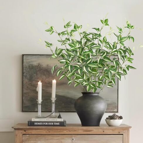 Briful Faux Greenery Stems Artificial Branches for Vase 36'' Green Variegated Tradescantia Fake Plants Sprays for Home Decor Indoor Wedding Centerpiece, Set of 6 in Saudi Arabia