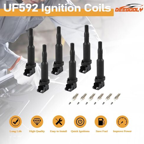 6 قطع UF592 ملفات تشغيل محرك السيارات وشمعات الإشعال إيريديوم متوافقة مع BM-W 128i 325i 325xi 330i 330xi 525i 525xi 528i 528xi 530i 530xi X3 X5 Z4 in Saudi Arabia