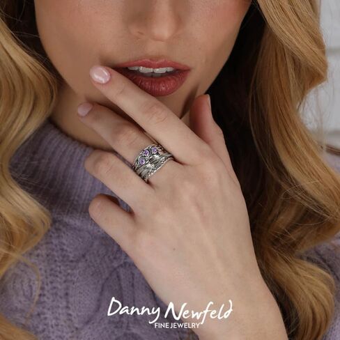 Paz Creations 925 Sterling Silver Spinner Rings for Women With Natural Gemstones - Hammered Pattern Thick Band - Handcrafted Artisan Jewelry - Fidget Rings - Gift For Her in Kuwait